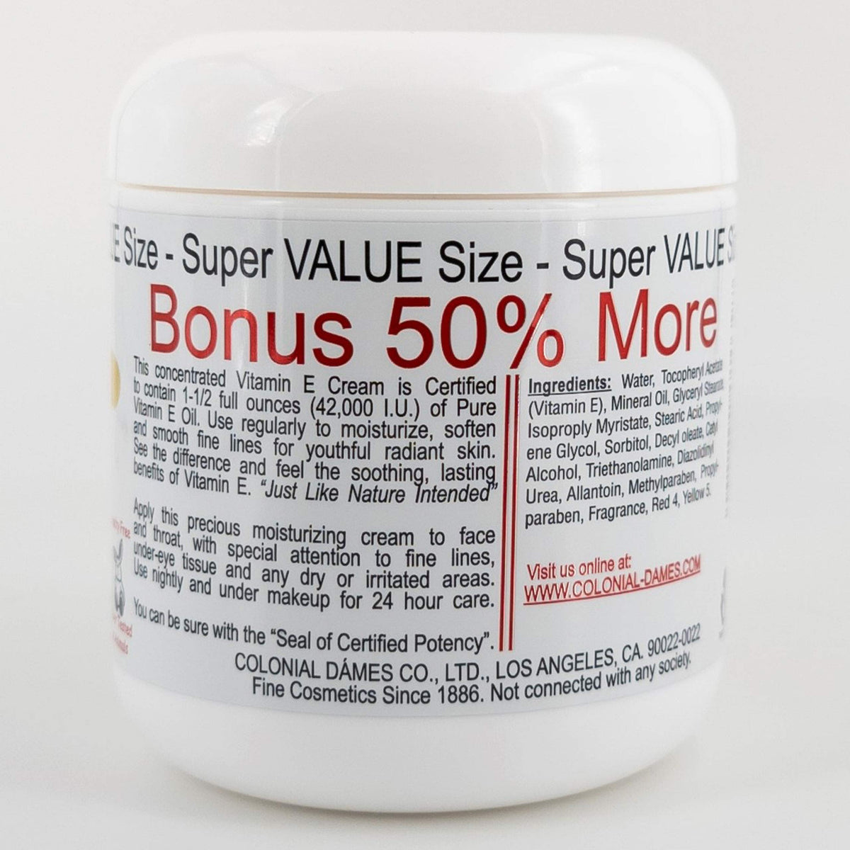 Colonial Dames Vitamin E Cream applied under makeup promotes smoother, longer-lasting wear