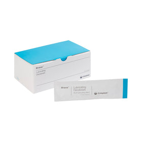 Coloplast Brava lubricating deodorant sachet closeup for on-the-go ostomy care