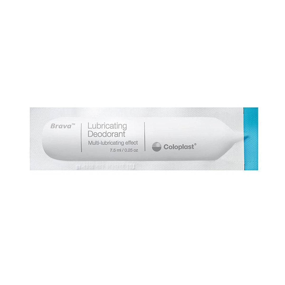 Coloplast Brava lubricating deodorant sachet display on shelf for easy access