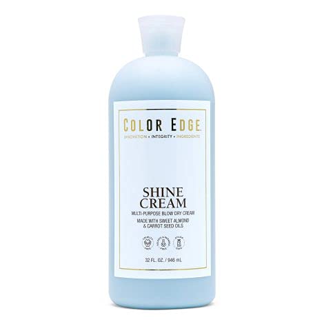 Color Edge Shine Cream bottle pour showing weightless detangling and shine for smooth styling