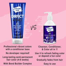 Color Lux Direct Vibes blue before-after demonstrates gradual fade