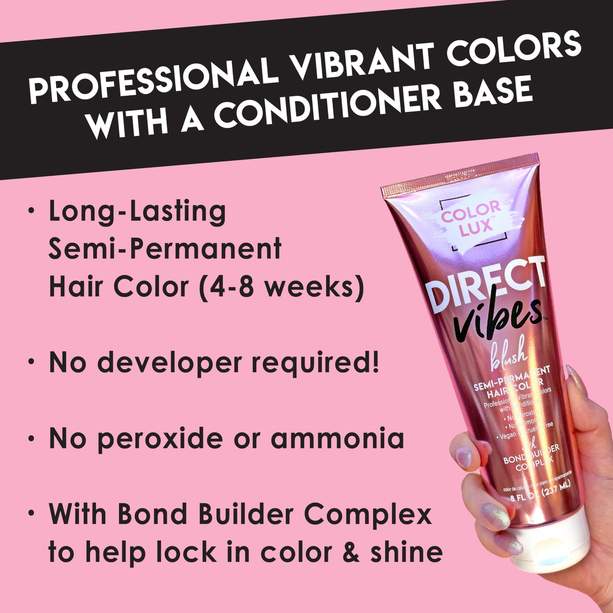 Color Lux Direct Vibes blue hair strand swatches display rich pigmentation