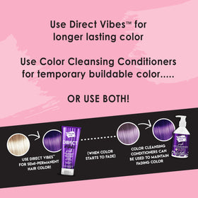 Color Lux Direct Vibes Purple hair strand close-up shows vibrant pigment.