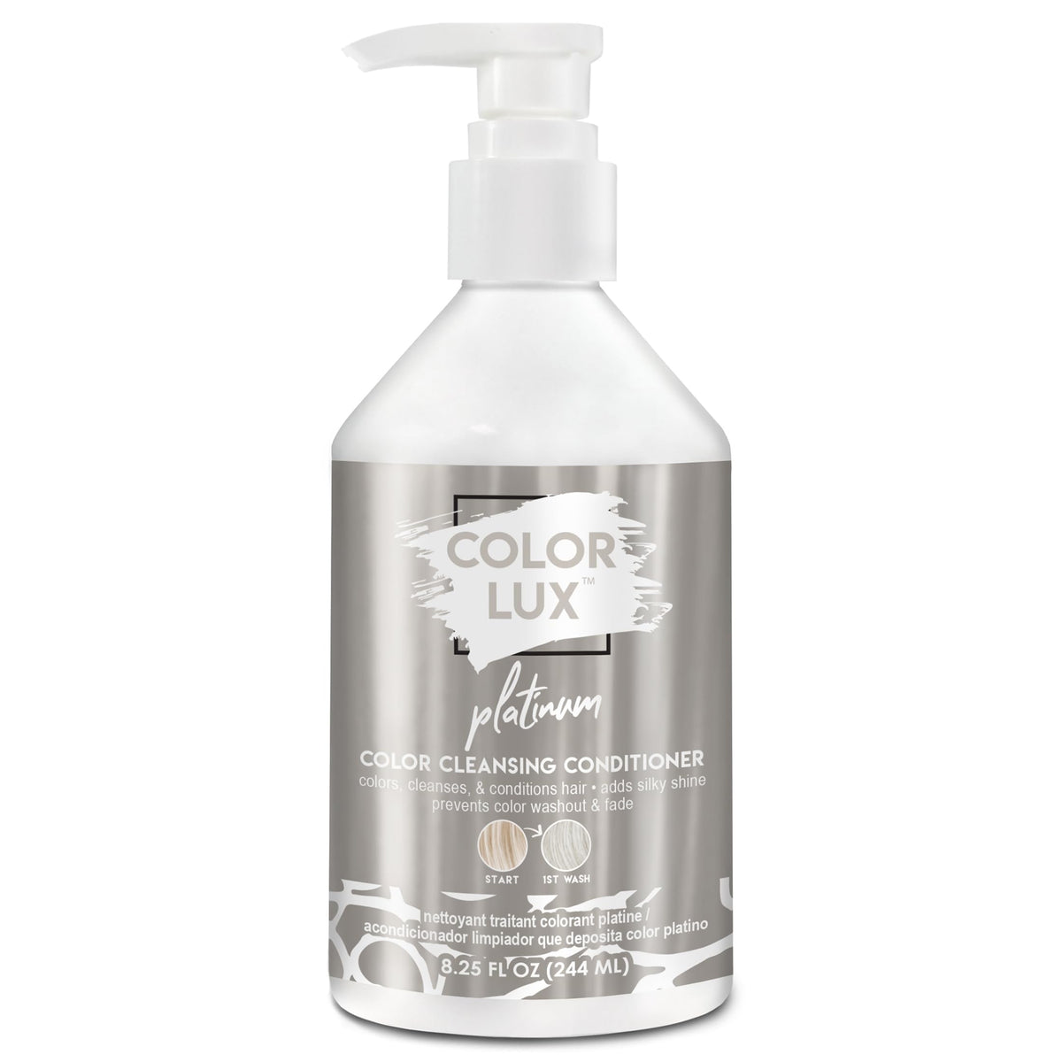 Color Lux Platinum color depositing conditioner bottle delivering rich platinum tones.