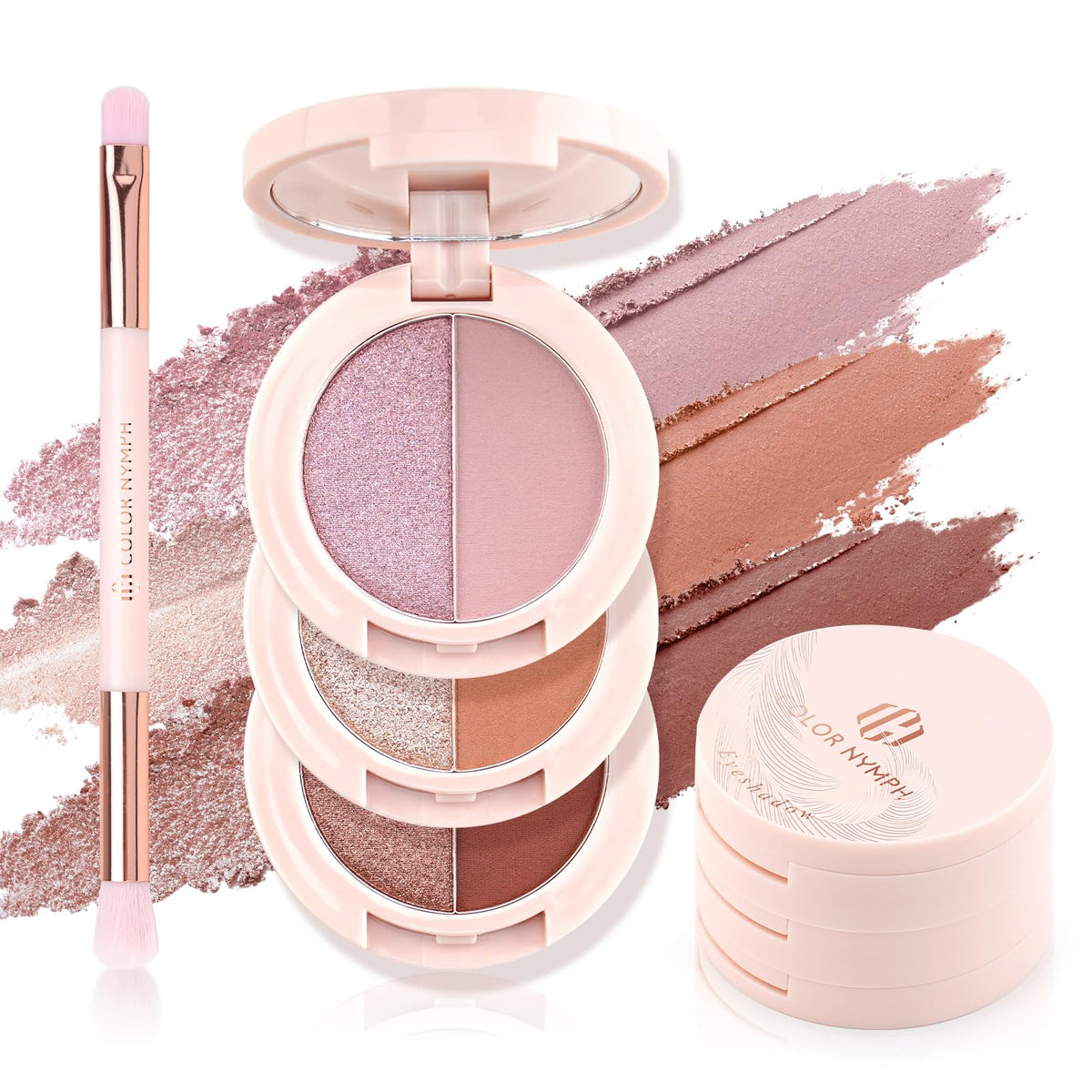 Color Nymph 6-color eyeshadow palette displayed for versatile looks