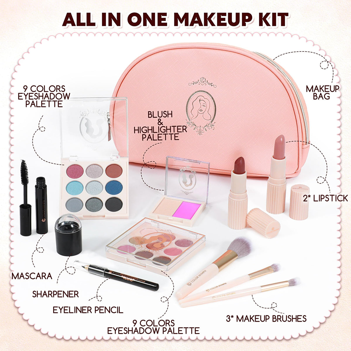 Color Nymph blush-highlighter palette for a natural glow.
