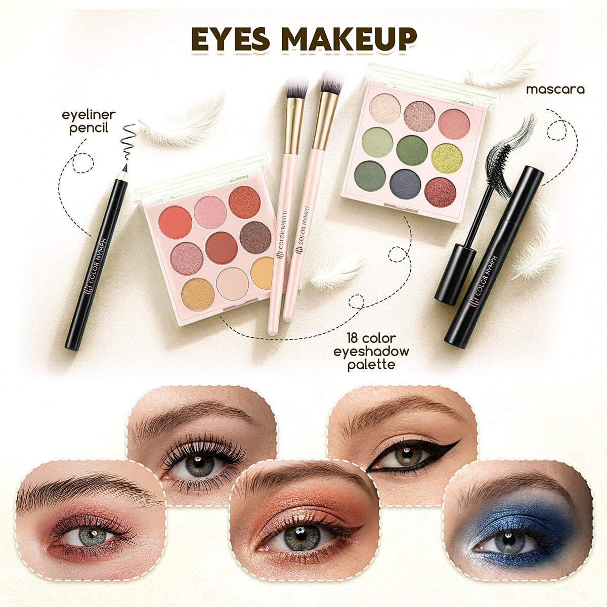 Color Nymph blush highlighter palette offers soft tones to brighten cheeks.