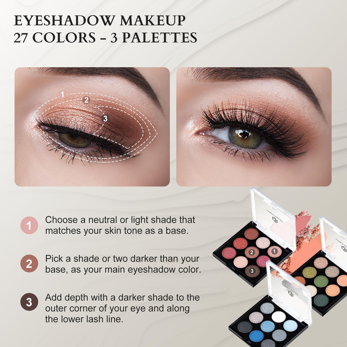 Color Nymph eyeshadow palette close-up showing versatile finishes.