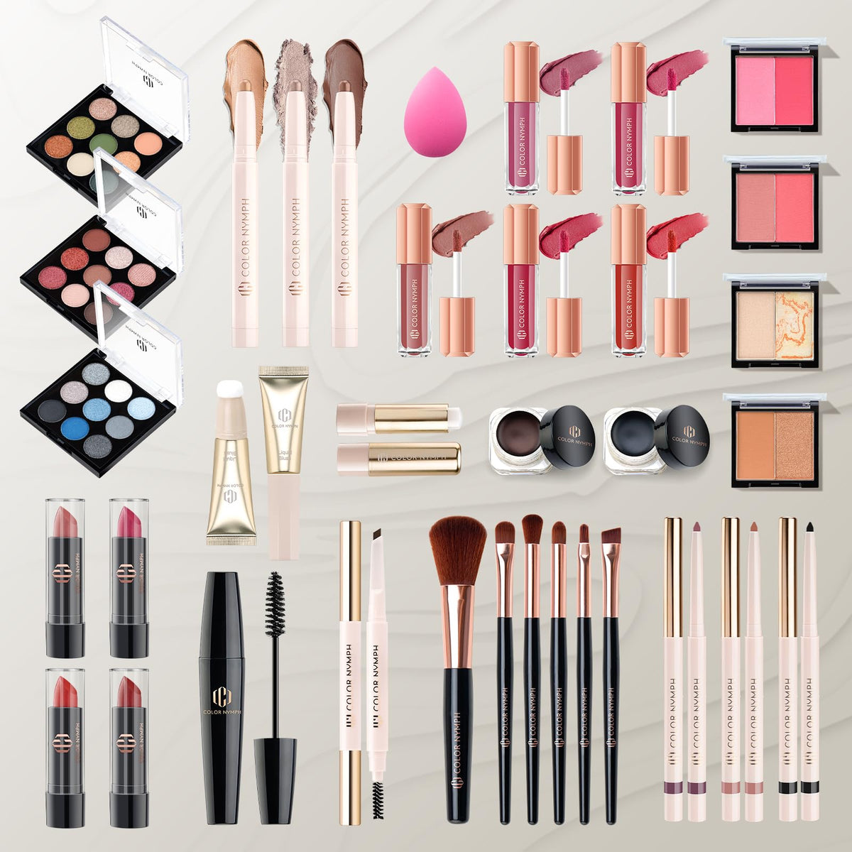 Color Nymph makeup tools set including brushes and applicators for easy application.