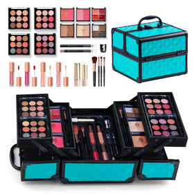 Color Nymph train-case closed front view for organized travel makeup