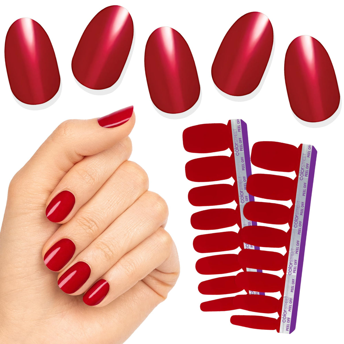 Color Street Beijing Beauty Classic Red nails with bold red color for evenings