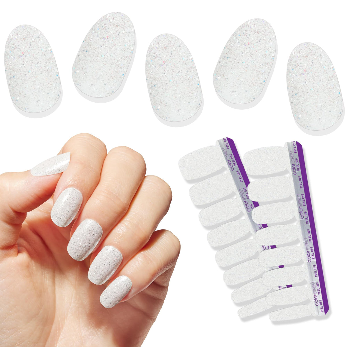Color Street Couldn't Carat Less Nail Extension in Crisp White offers a bold base and shimmer.