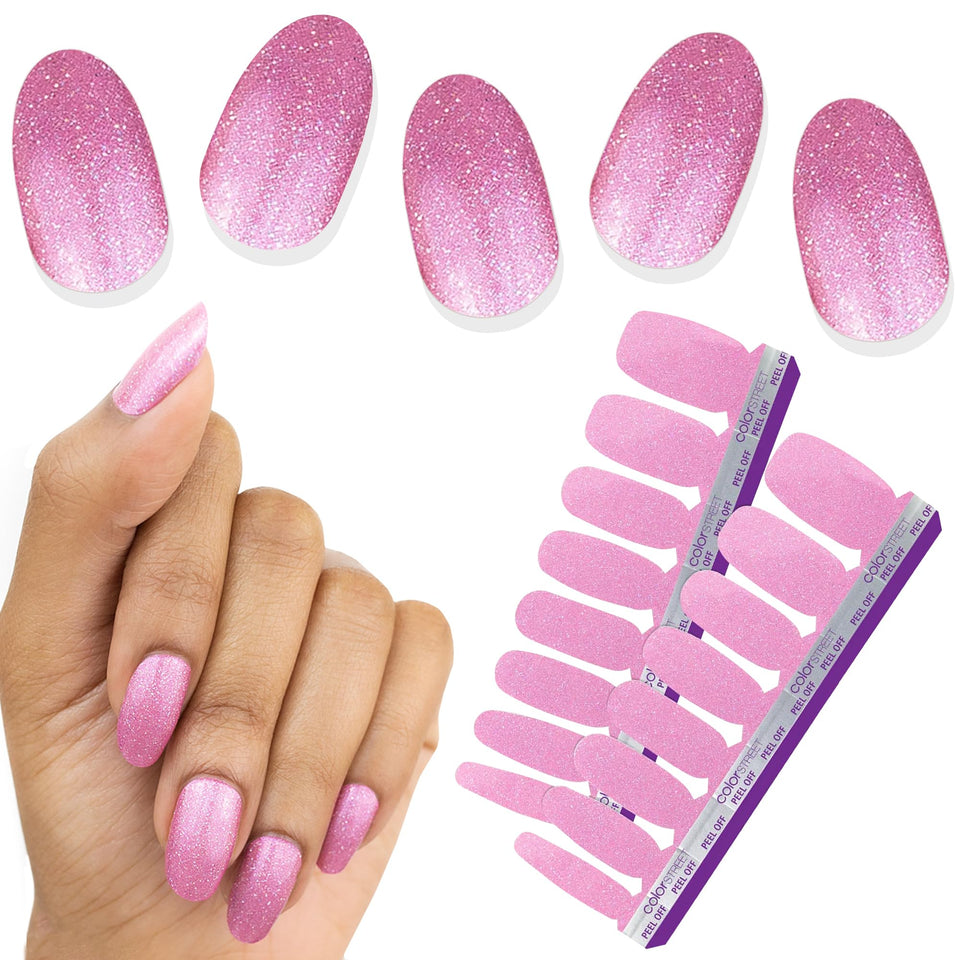Color Street Czech Me Out bubblegum pink glitter strips deliver a quick, vibrant manicure.
