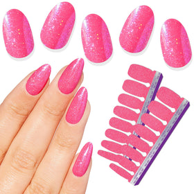 Color Street Hollywood Glamour hot pink glitter nails with blue flash for bold party look