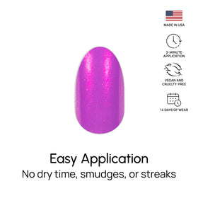 Vibrant purple shimmer adds depth to neon magenta-peach hues.