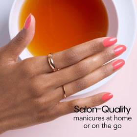 Color Street Peach Tea close-up highlights the creme coral color.