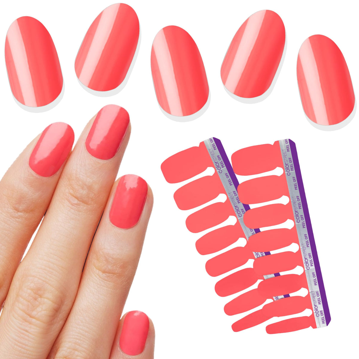 Color Street Peach Tea nail strips pack shows 16 double-ended tips for quick manicures.