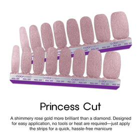 Color Street Princess Cut 16 double-ended strips laid out for versatile nail sizing