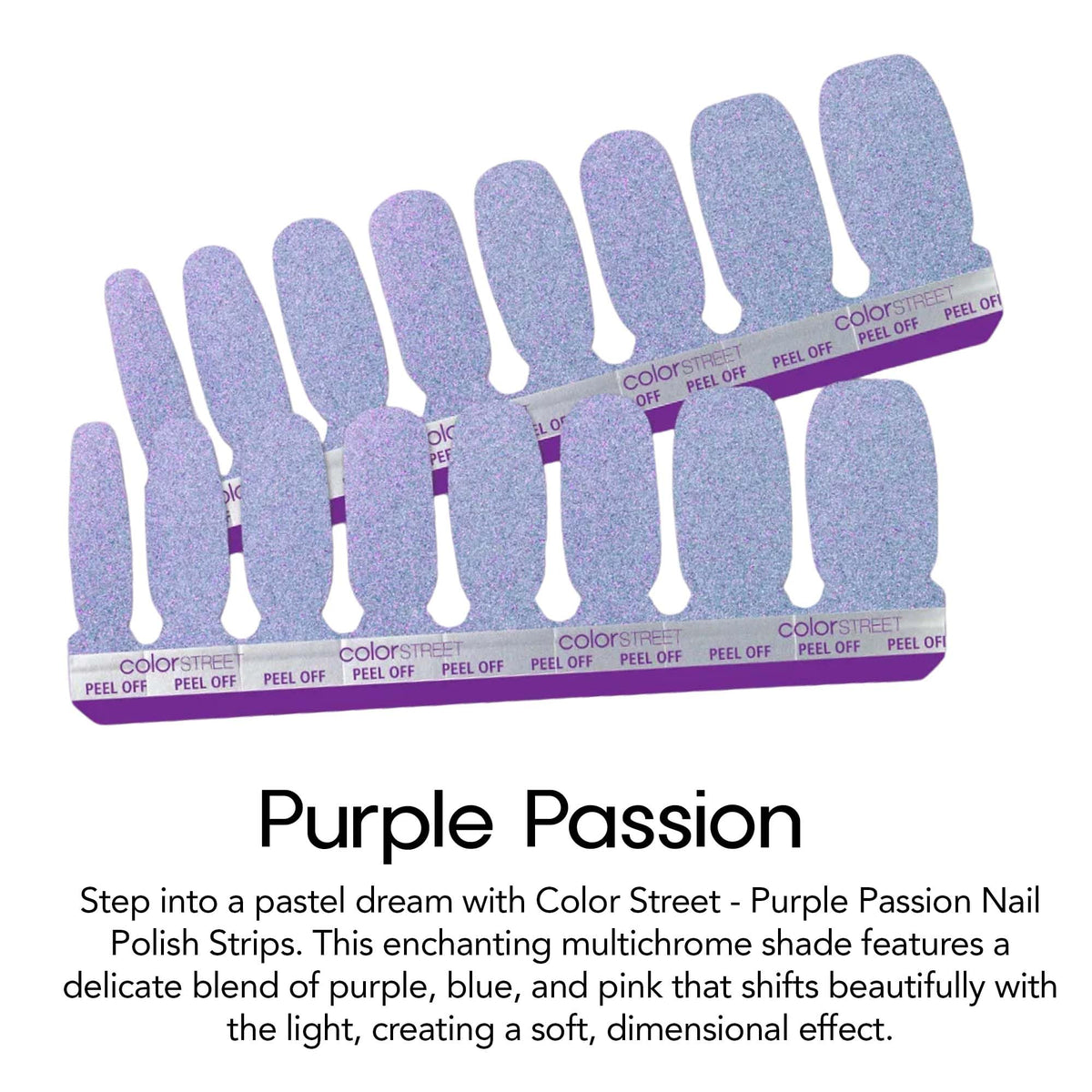 Color Street Purple Passion demonstrates easy peel-and-apply application