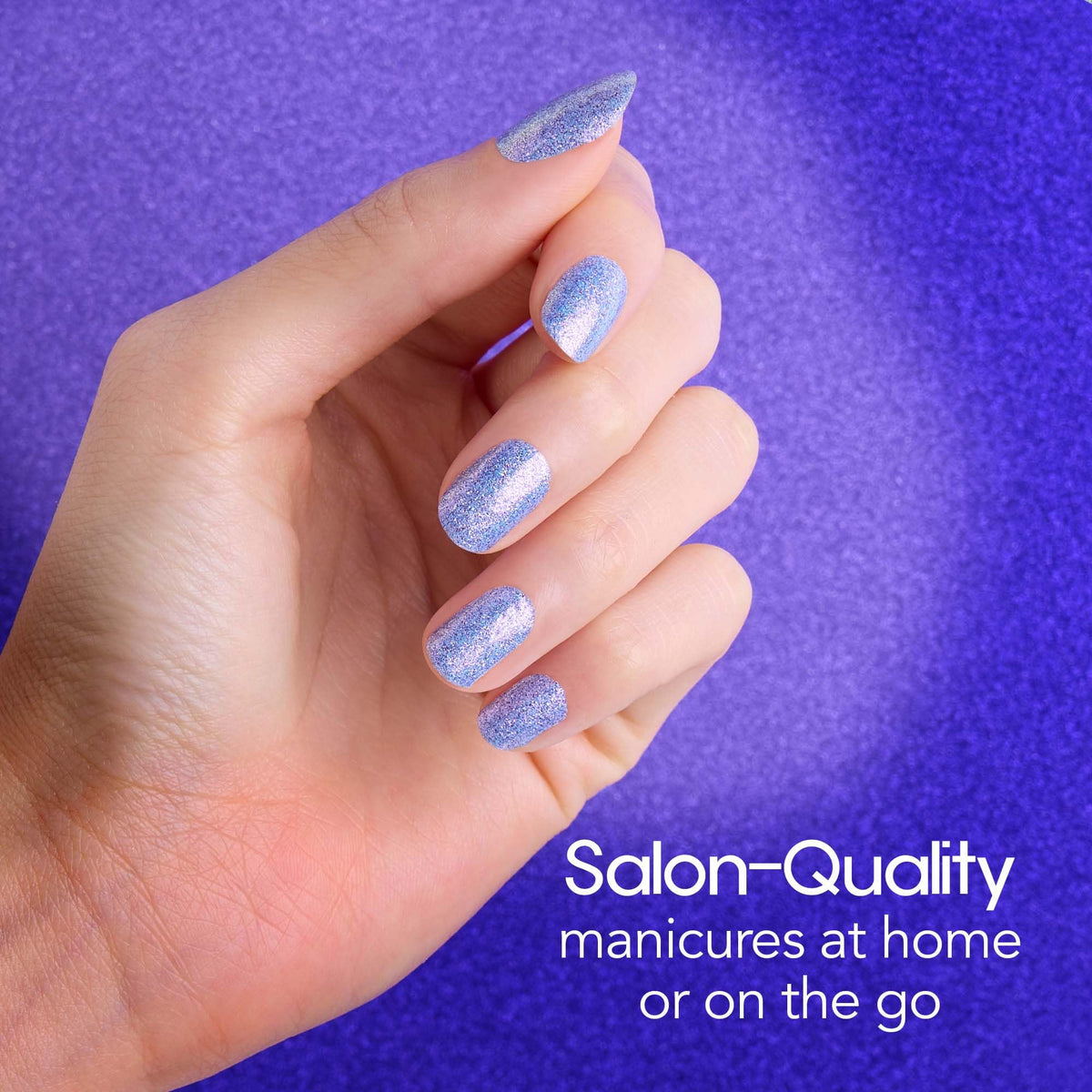 Color Street Purple Passion close-up reveals shimmering glitter on pastel chrome