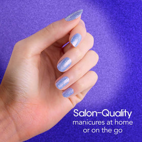 Color Street Purple Passion close-up reveals shimmering glitter on pastel chrome