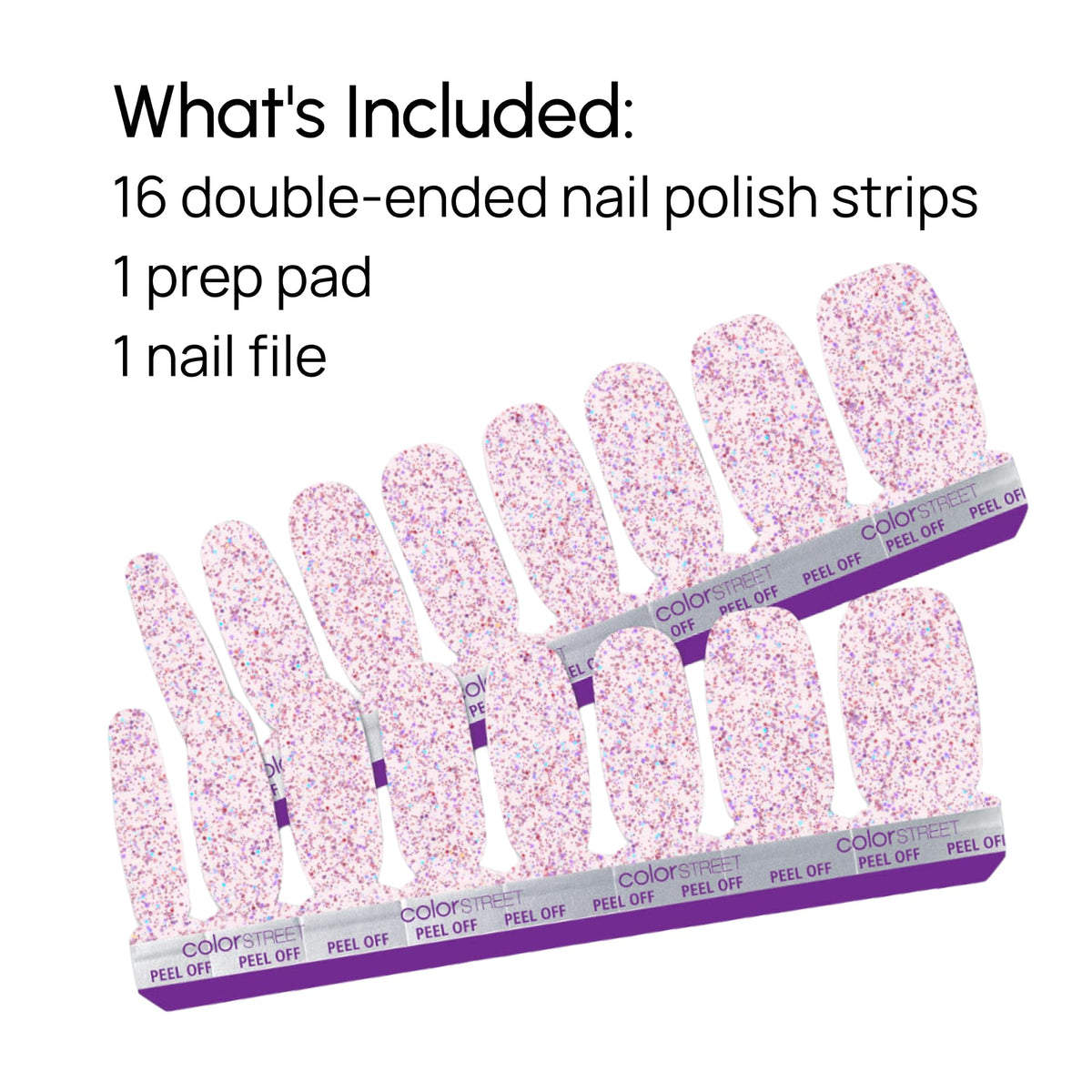 Color Street Shimmer Down nails with strip applied show radiant finish.