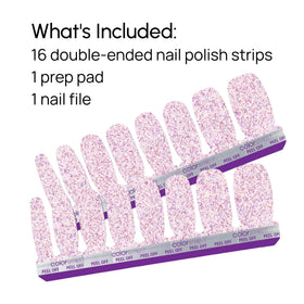 Color Street Shimmer Down nails with strip applied show radiant finish.