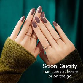 Color Street Silk Scarf soft rosy brown nails with fine gold glitter.