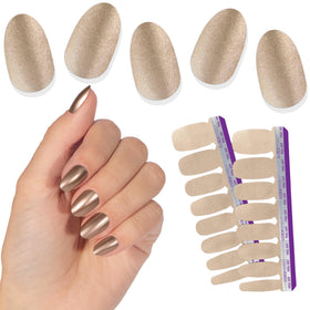 Color Street Stay Golden champagne glow nails for elegant evenings.
