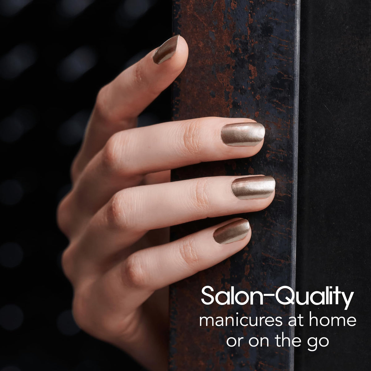 Color Street Stay Golden shimmer finish adds subtle sparkle for versatile looks.