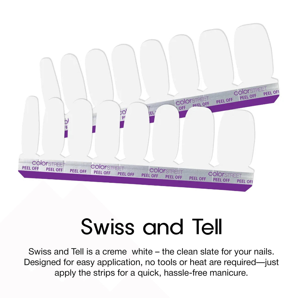 Color Street Swiss and Tell 16 double-ended strips pack ready for quick manicures.
