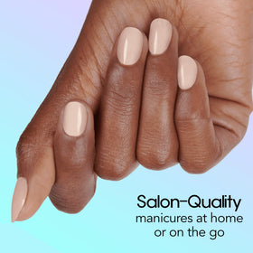 Close-up of Toffee Nut creme finish on nails.