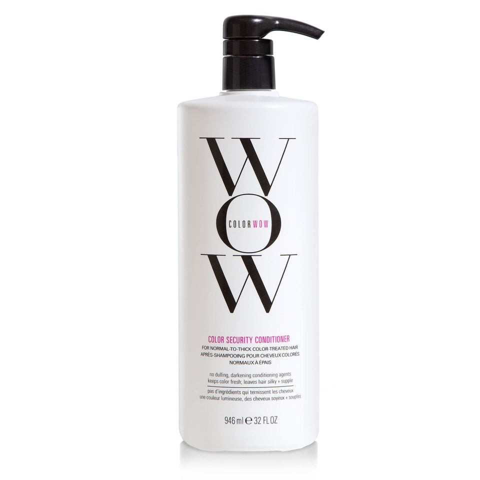 COLOR WOW Color Security Conditioner bottle pour shows smooth, color-safe hydration for thick hair