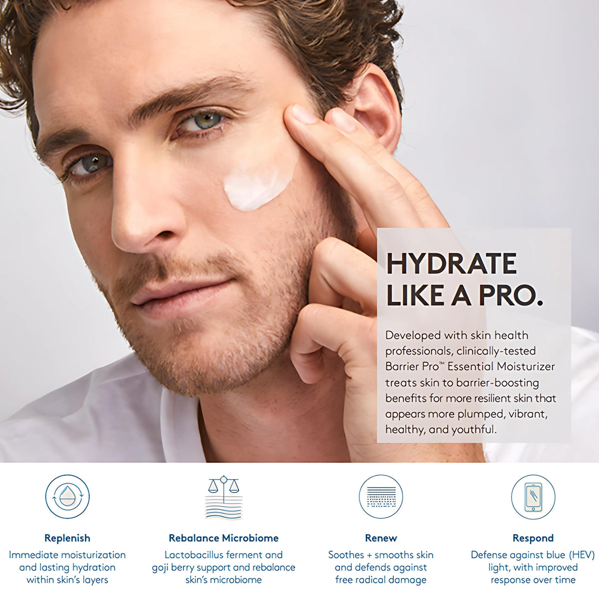 Application demo of Colorescience Barrier Pro Essential Moisturizer on skin for smooth absorption.