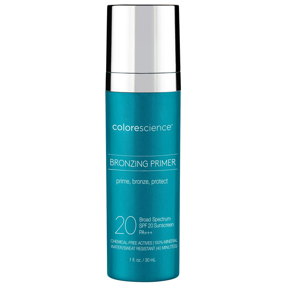 Colorescience Bronzing Primer SPF 20 bottle front with mineral protection.