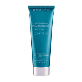 Colorescience Sunforgettable Body Shield bottle showing SPF 50 protection for outdoor use