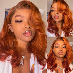 Colorful Bird 13x4 dark ginger lace front wig with natural hairline and full body wave