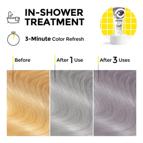 COLORLOMO before-after shows brassiness neutralization and cooler silver results.