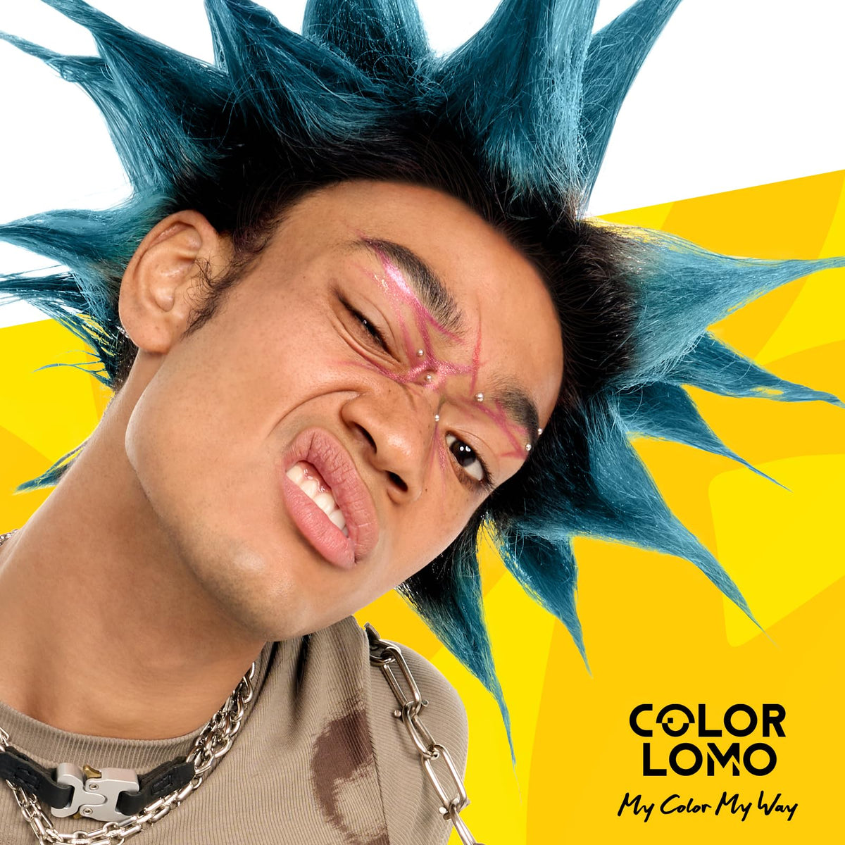COLORLOMO blue hair care routine visuals imply daily color protection and shine.