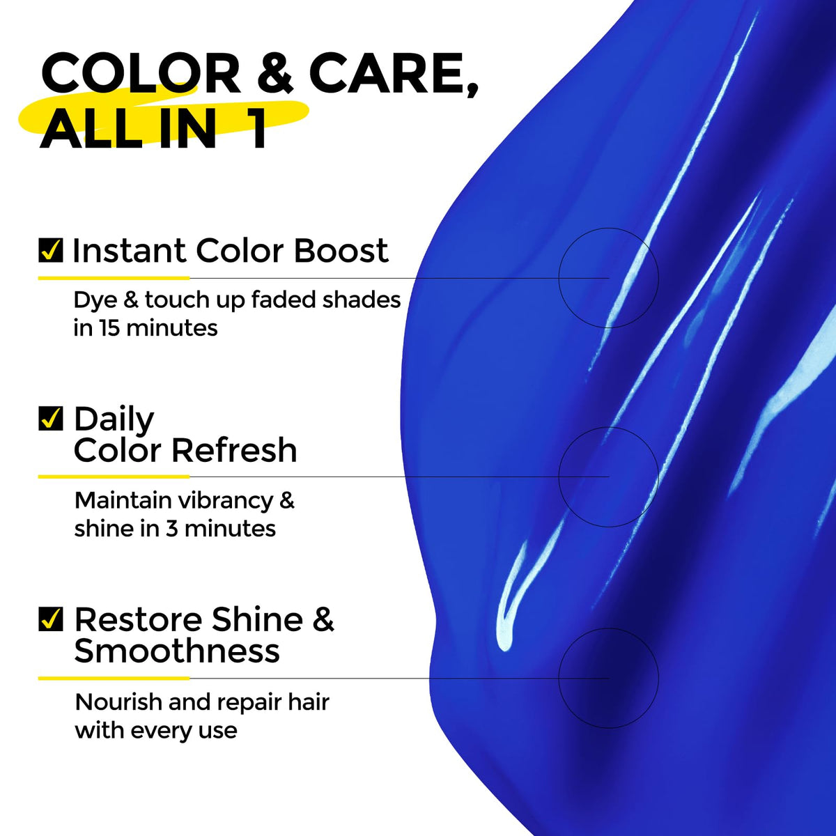 COLORLOMO blue hair color deposits on swatches for bold, even coverage