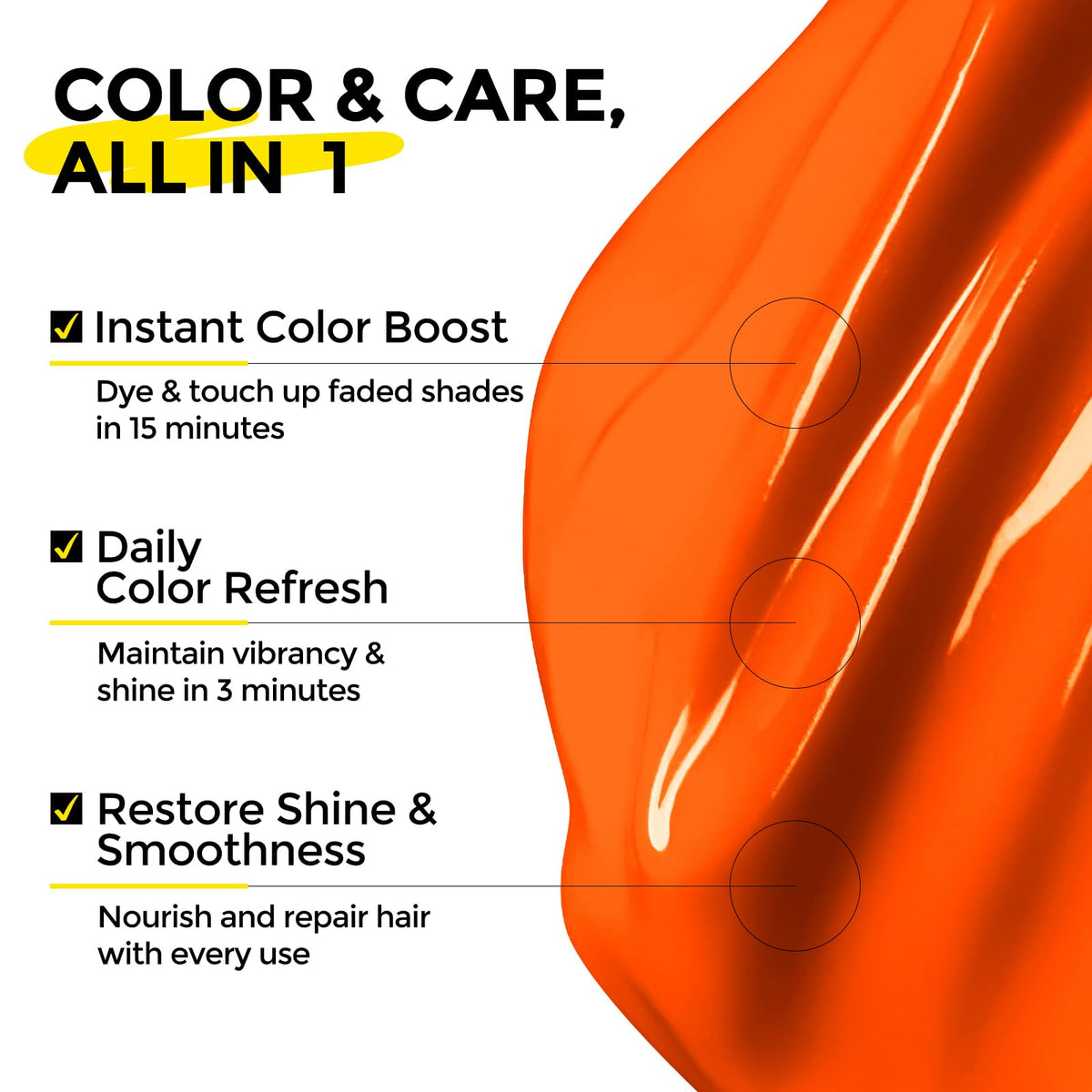 COLORLOMO orange swatch deposit shows vibrant color payoff at home.