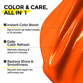 COLORLOMO orange swatch deposit shows vibrant color payoff at home.