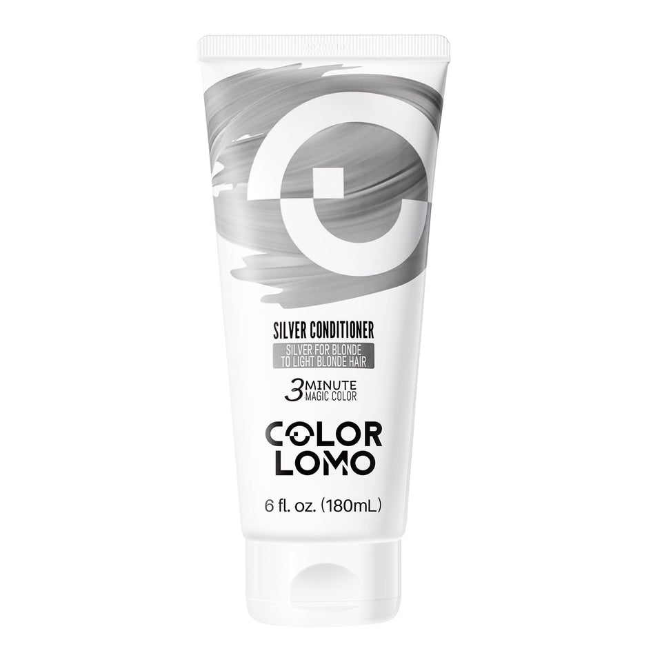 COLORLOMO Silver color depositing conditioner bottle for long-lasting cool-toned hair.