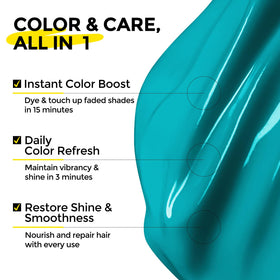 COLORLOMO Teal application on dry hair for bold color boost.