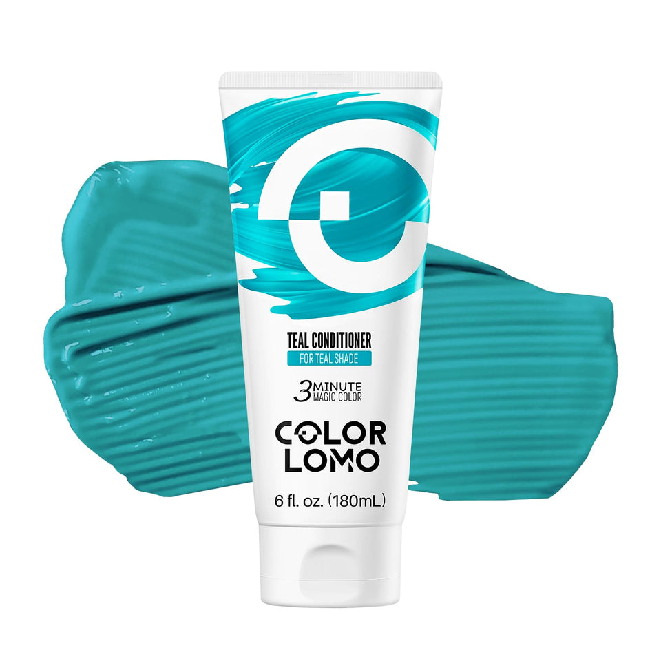 COLORLOMO Teal bottle pour demonstrates easy at-home color deposit.