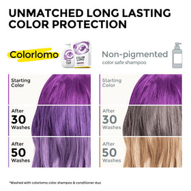 COLORLOMO shampoo foamy lather demonstrates gentle cleansing for color-treated hair.