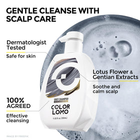 COLORLOMO Ultra Color Safe Shampoo pigment replenishment closeup suggests pigment support without buildup