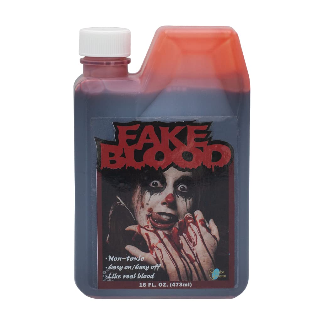 ColorMaster fake blood bottle-16oz offers lifelike color for Halloween effects.