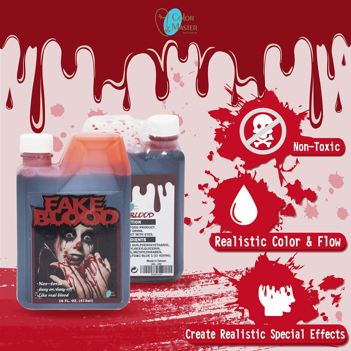 ColorMaster fake blood-flow-squirt creates dramatic streams for suspenseful scenes.