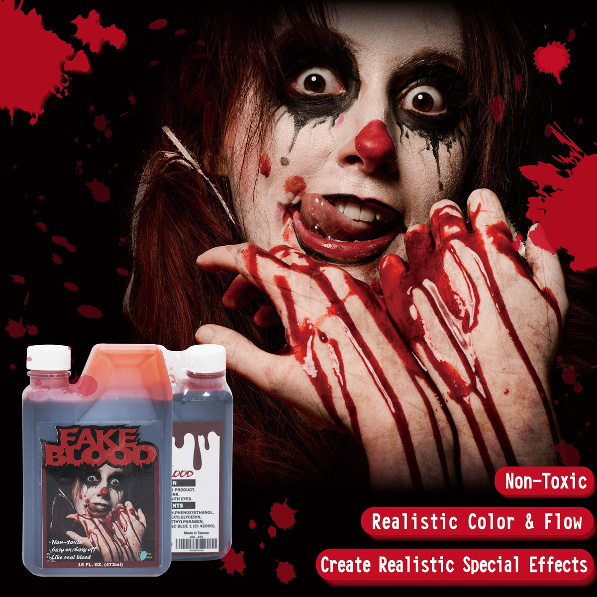ColorMaster fake blood-wash-off-easy-clean cleans up with soap and water after use.